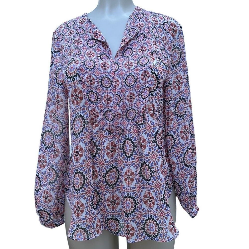 Violet + Claire Tunic Blouse Women's Medium Multicolor Keyhole Long Sleeves
